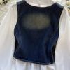 Chic Hong Kong Sle Retro Denim Vest Vest Fashionable Stacked All-Match Short Puff sleeve Shirts Two-piece Set Top