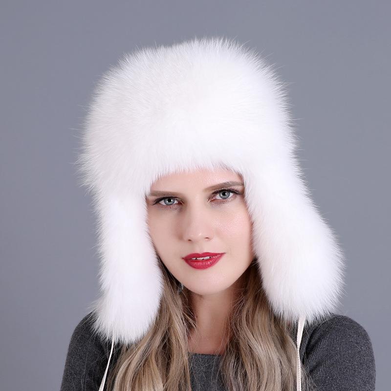 Women Winter Warm Beanie Earmuffs Cap Rolled Edge Fox Hair Warm Ladies Winter Female Thickened Fur Lady Adult Hat