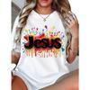 European Size Women'S Dual-Sided Jesus Print T-Shirt - Vibrant Colorful Design, Comfortable Casual Short Sleeve Crew Neck Tee