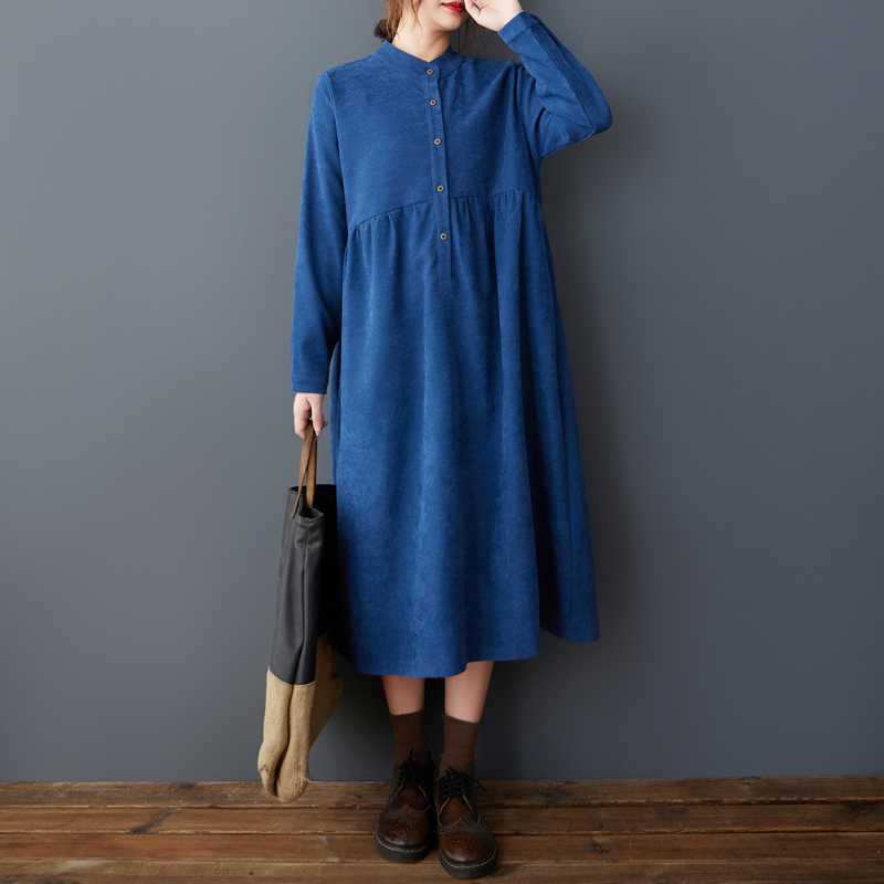 Damen Locker Gebürstet Bequem Schlankmachend Mittellang Langärmliges Kleid