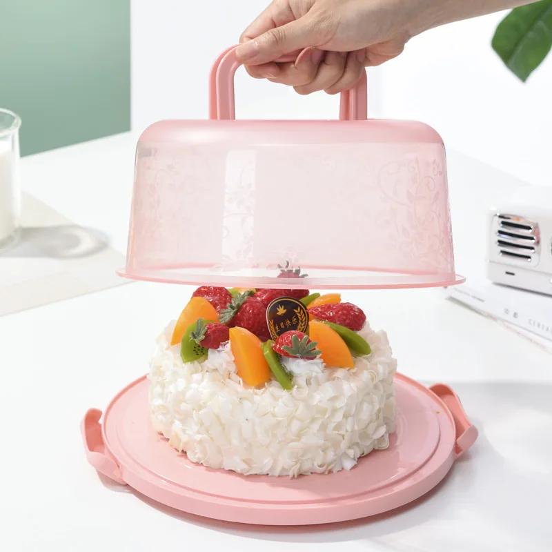Plastic Round Cake Box Carrier Handle Pastry Storage Holder Dessert Container Cover Case Cake Accessories Food Storage Box