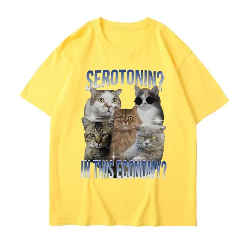 Serotonin In This Economy Funny Cat Meme TShirt Women Casual Trendy Short Sleeve T Shirt Streetwear Women Clothing Graphic Y2K
