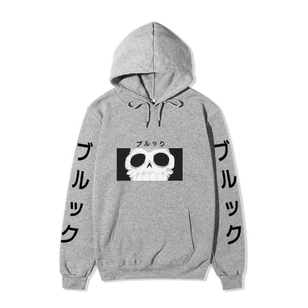 One Piece Blackbeard Hoodie, Skull Print Long Sleeve Pullover Hooded Sweatshirt Anime Streetwear With Sleeve Japanese Letter Print