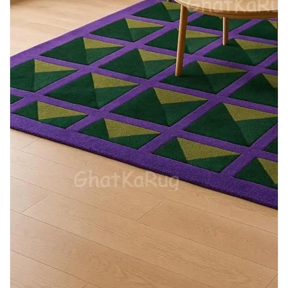 Modern Geometric Purple And Green  Purple Green Abstract Living Room Carpet Bold Designer  Rug