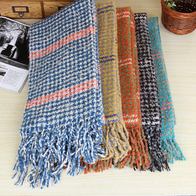 Schal, Herbst und Winter Koreanische Version des modischen verdickten warmen Kaschmirimitat-farbigen Tausend-Vogel-Gitter-Fransenschals