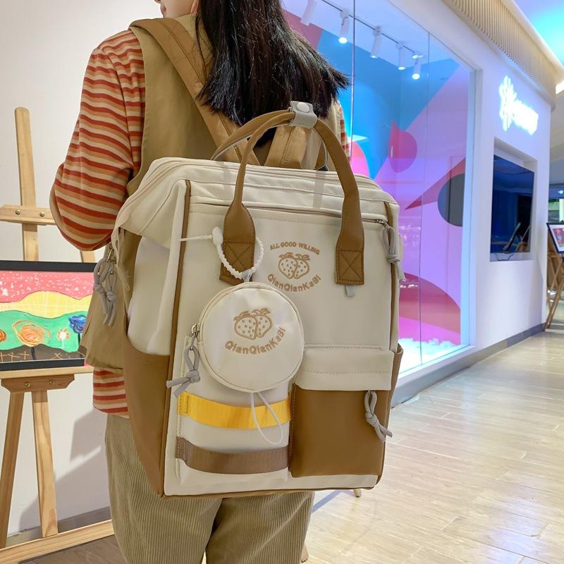

Daily commute printing clip literary soft girl student schoolbag portable shoulder backpack коричневый