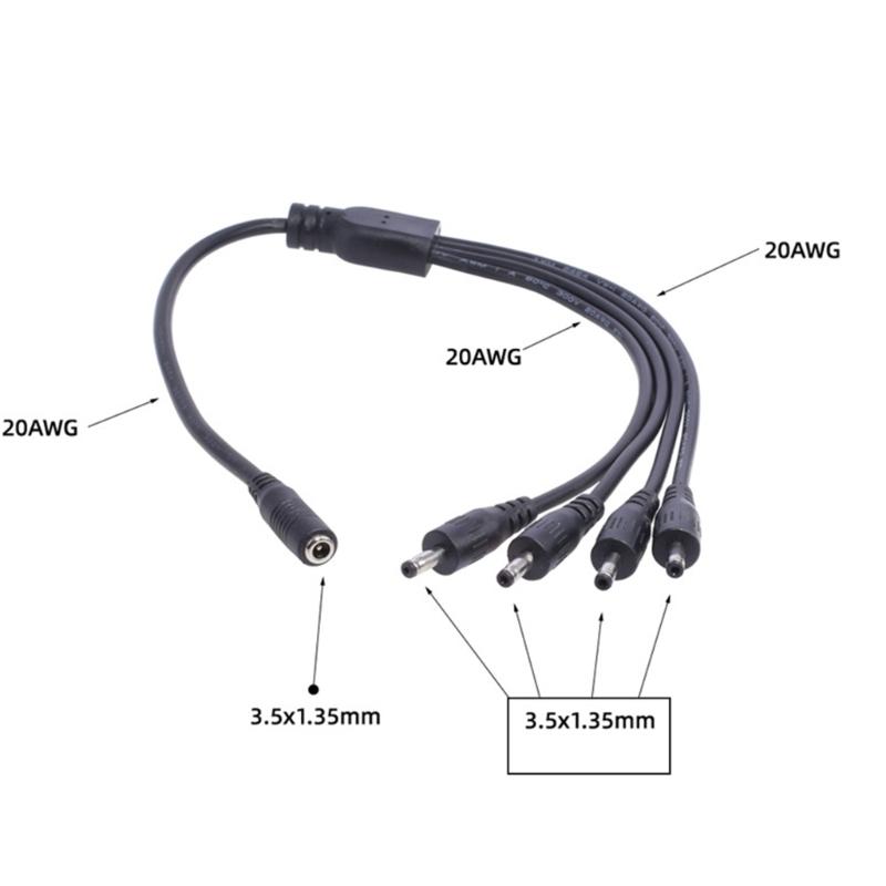 3.5mm X 1.35mm DC Barrel Plug Splitter Adapter Cable, 1x Female Plug To 2x Male or 4x Male Jack Charging Cord Wire