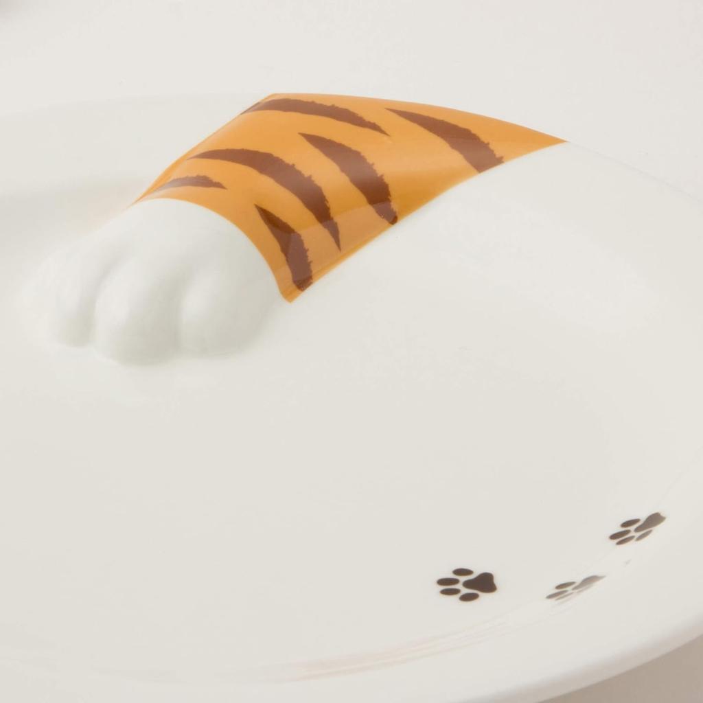 Sun Art Cute Tableware [Cat from the Side] Tiger Cat Plate (with Paw Prints), Medium Plate, 22cm Diameter, White, SAN2505