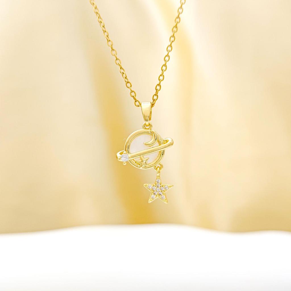 Cross Star Moon Luxurious Diamond Necklace for Women - Versatile Clavicle Chain in Titanium Steel