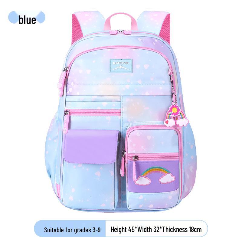 Rainbow-Design Large Capacity Backpack for Girls, Grades 1-6