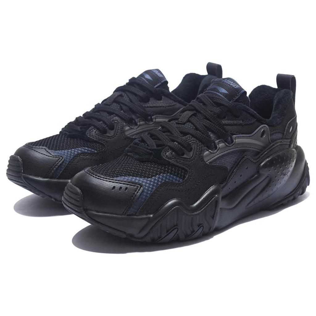 Li Ning Synthetic Leather Cushioning Slip Resistant Abrasion Resistant Low top Running Shoes Women's Black AGLS214-1