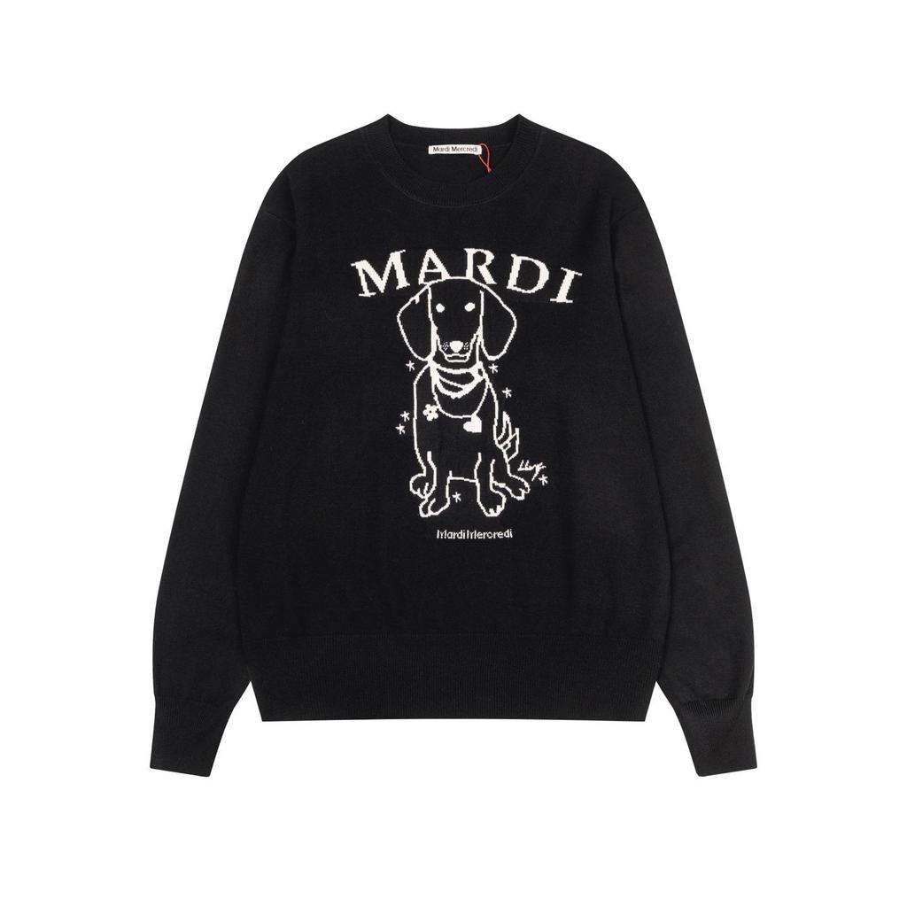Korean Trendy Little Daisy Sausage Dog Knit Jacquard Round Neck Pure Cotton Sweater for Women