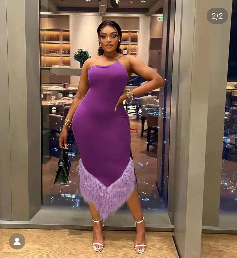 2023 Spring/Summer Asymmetrical One-Shoulder Halter Feather Dress for Women