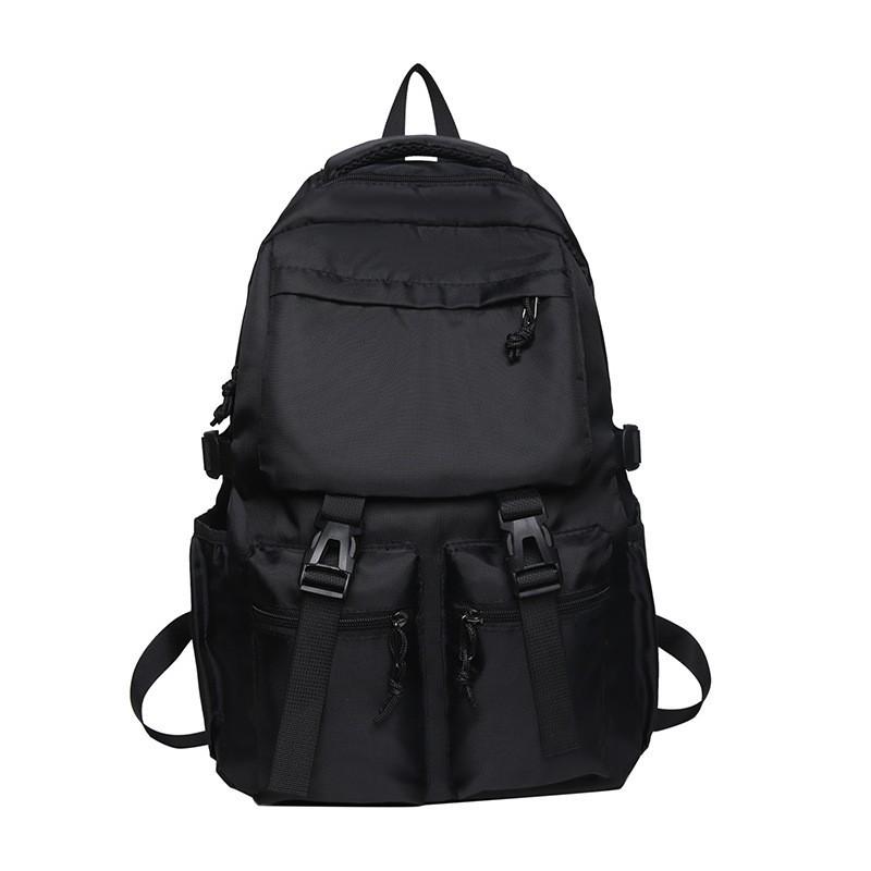 

Trendy Cool Pure Black Schoolbag Men s 2024 New College Student Backpack Women s Multi-pocket Large-capacity Casual чёрный