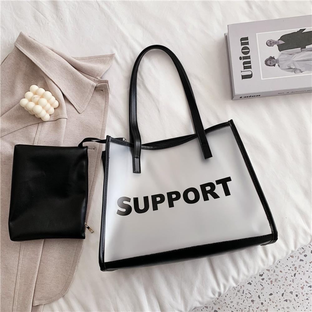 

Fashion Women Jelly Clear Transparent Handbag Large Capacity Tote Shoulder Bags Underarm Bag Zipper Pouch Composite Bags