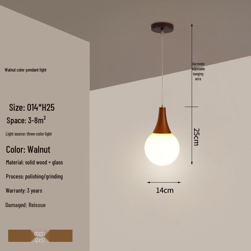 Modern Solid Wood Pendant Lamp with Three Heads, Walnut Finish, Japanese Style for Dining Rooms and Bars.