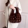 Retro Plush Striped Handbag Texture Pearl Faux Fur Bucket Shoulder Bag Fashion Versatile Large Capacity Tote Bag for Women