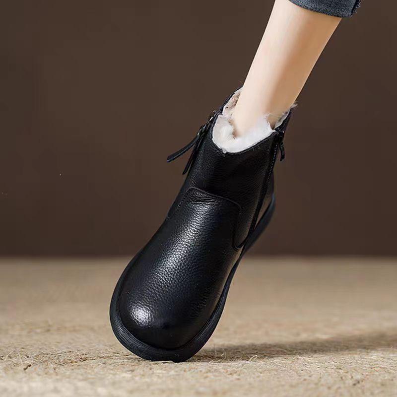 

Wool snow boots women s winter first layer cowhide soft-soled retro short boots non-slip thickened velvet round head warm cotton boots 41