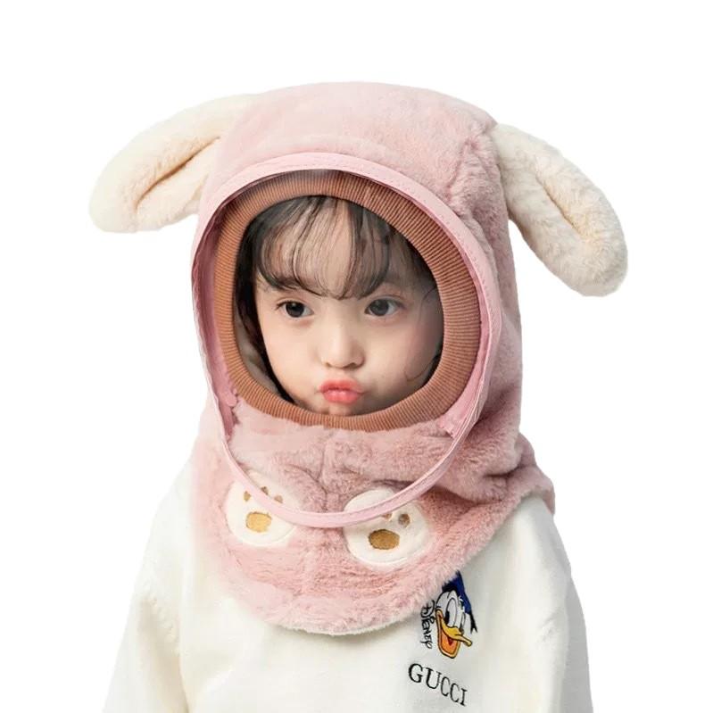 Unisex Winter Windproof Hat and Scarf Set for Kids with Face and Ear Protection