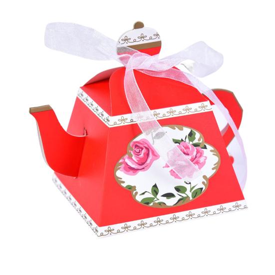 50 Piezas Caja de Regalo DIY con Cinta Práctico Soporte para Galletas con Forma de Tetera