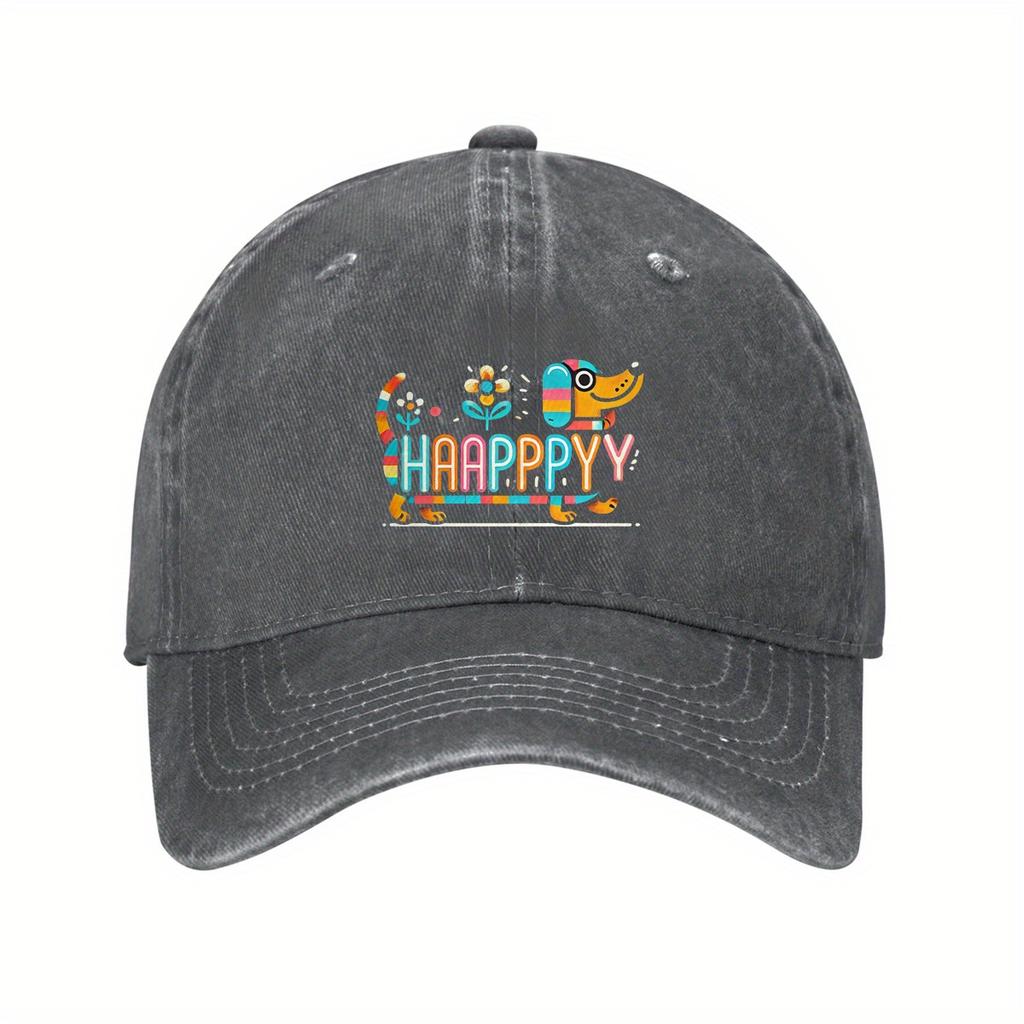 Colorful Dachshund HAAPPPYY Print Baseball Cap Adjustable Denim Dad Hat Casual Outdoor Sports Cap