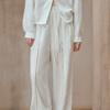 Women Linen Blend Wide Leg Pants, Lace Hollow Out, Loose Fit, Adjustable Drawstring Waist, Summer Casual Trousers