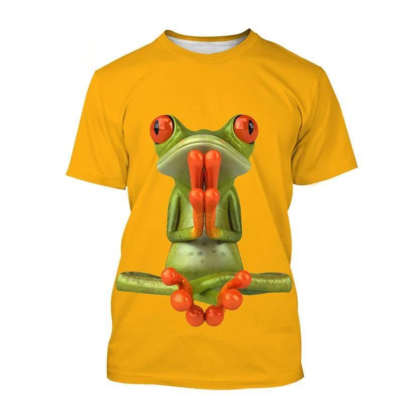 

Новинка, мужские футболки с животными и лягушками, забавная свободная одежда, модная футболка с коротким рукавом и коротким рукавом, футболка большого размера с принтом и круглым воротником 2XL