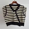 Fall New Arrival Contrast Color Stripes V Neck Oblique Open Double-Headed Zipper Vest Sweater Women's Clothing Fashion Versatile Top
