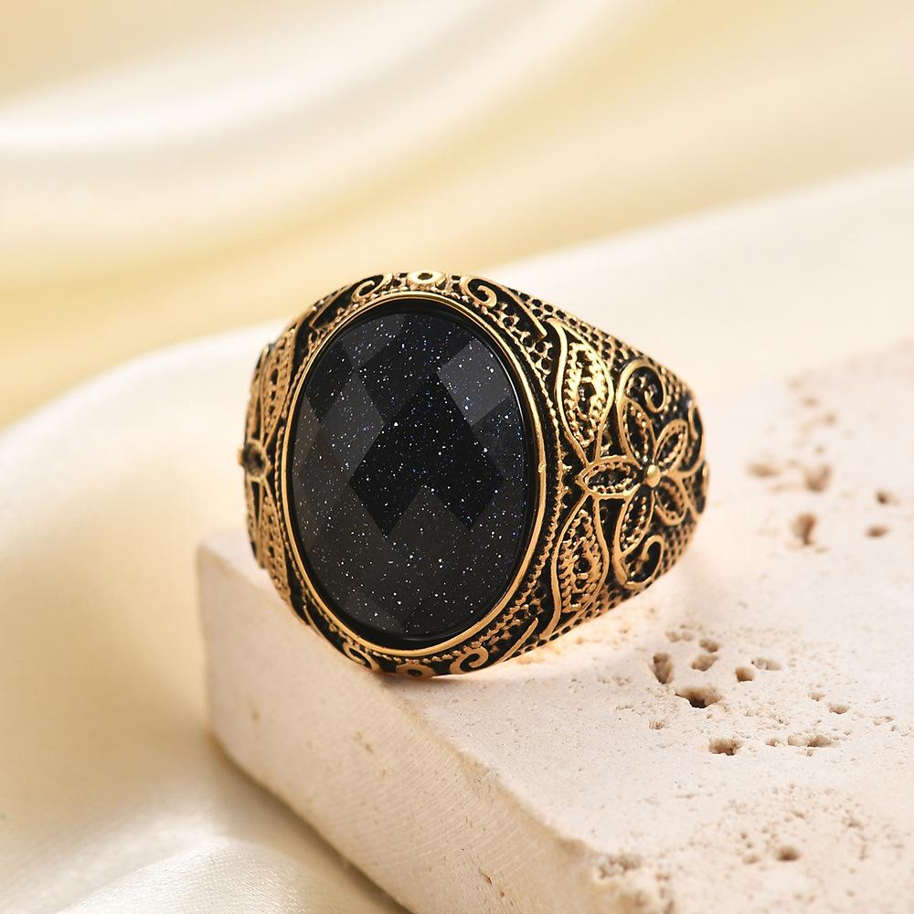 Handgefertigter 22MM Edelstahlgussring Antikes Design mit Naturstein Trendiges Accessoire