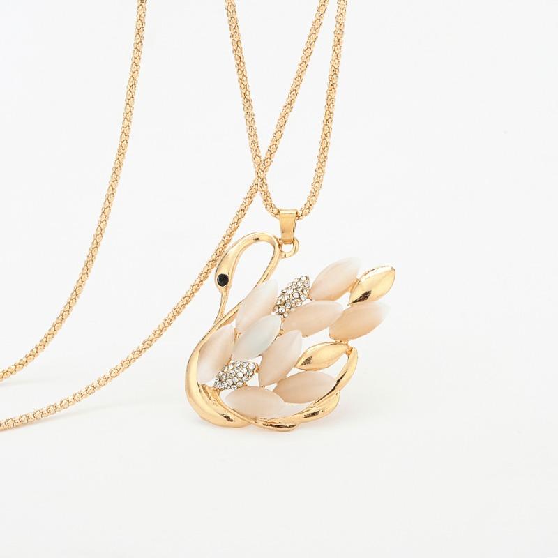 Charms Crystal Necklace for Women Gold Color Statement Chain Necklace Cat's Eye Delicate Swan Pendan
