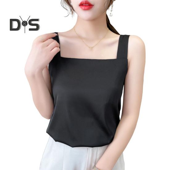 Women Vest Square Collar Sleeveless Smooth Tank Tops Solid Color Breathable Casual Camisole Daily Wear