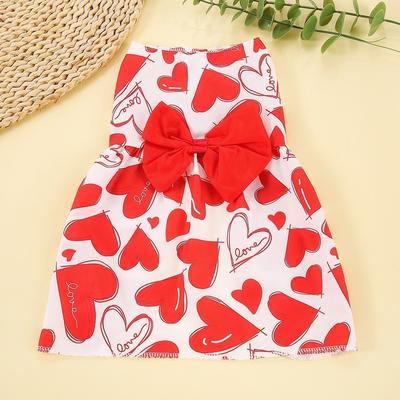 Heart Patten Spring Dog Princess Dress Bow Lace Comfortable Medium/Small Pet Skirts Lightweight Breathable Dog‘s Summer Dress
