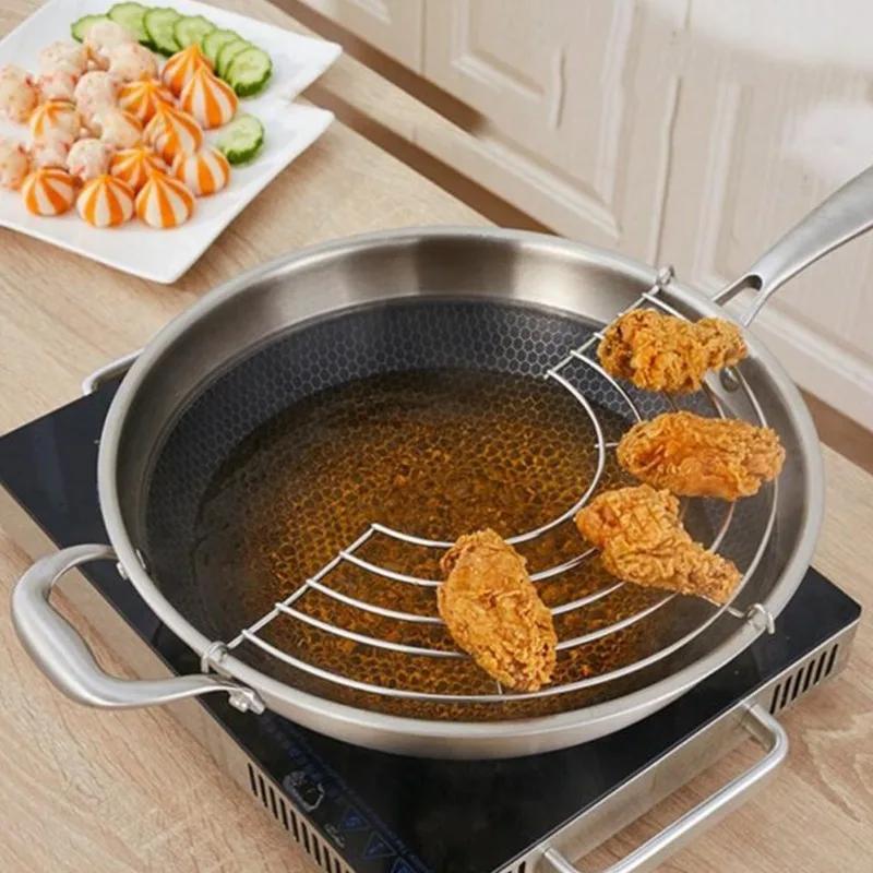 Stainless Steel Mesh Frying Basket with BBQ Tongs Set Oil Drainage Rack Perfect for Deep Frying and Grilling Safe Kitchen Tool