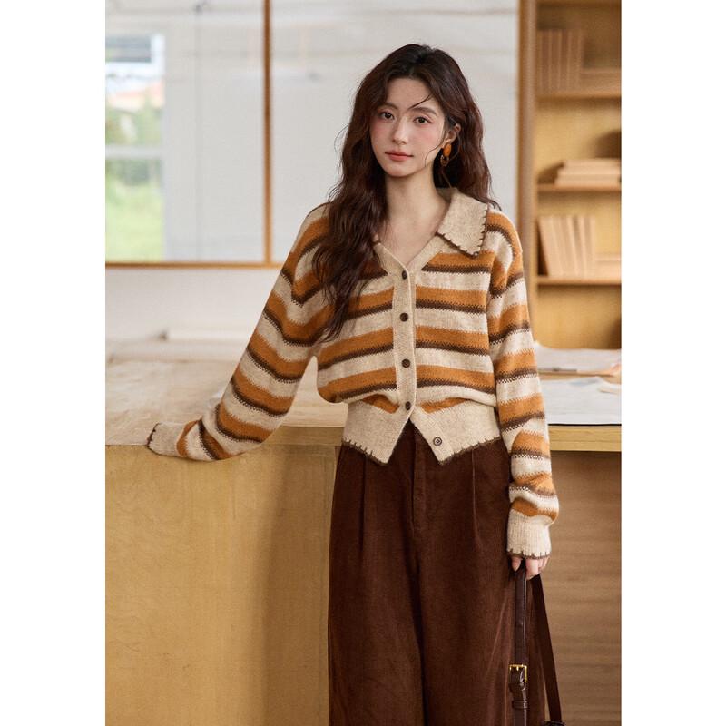 Women s Striped Merino Wool Cardigan L