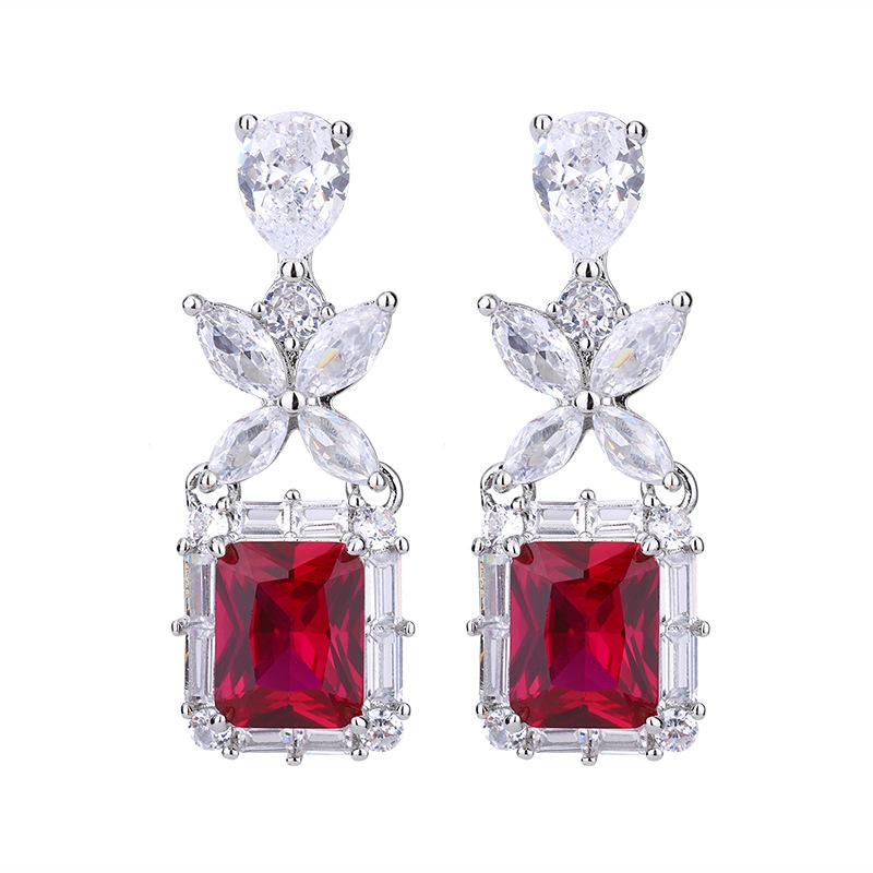 Jewelry Pink Zircon Earrings S925 Silver Needle Earrings Women's Fashion Imitation Paraiba Gemstone Earrings