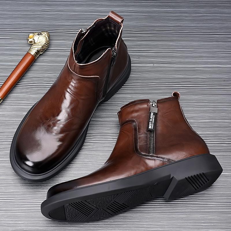 Boots men's British style workwear boots spring leather shoes high top men's shoes Chelsea boots versatile breathable men's boot