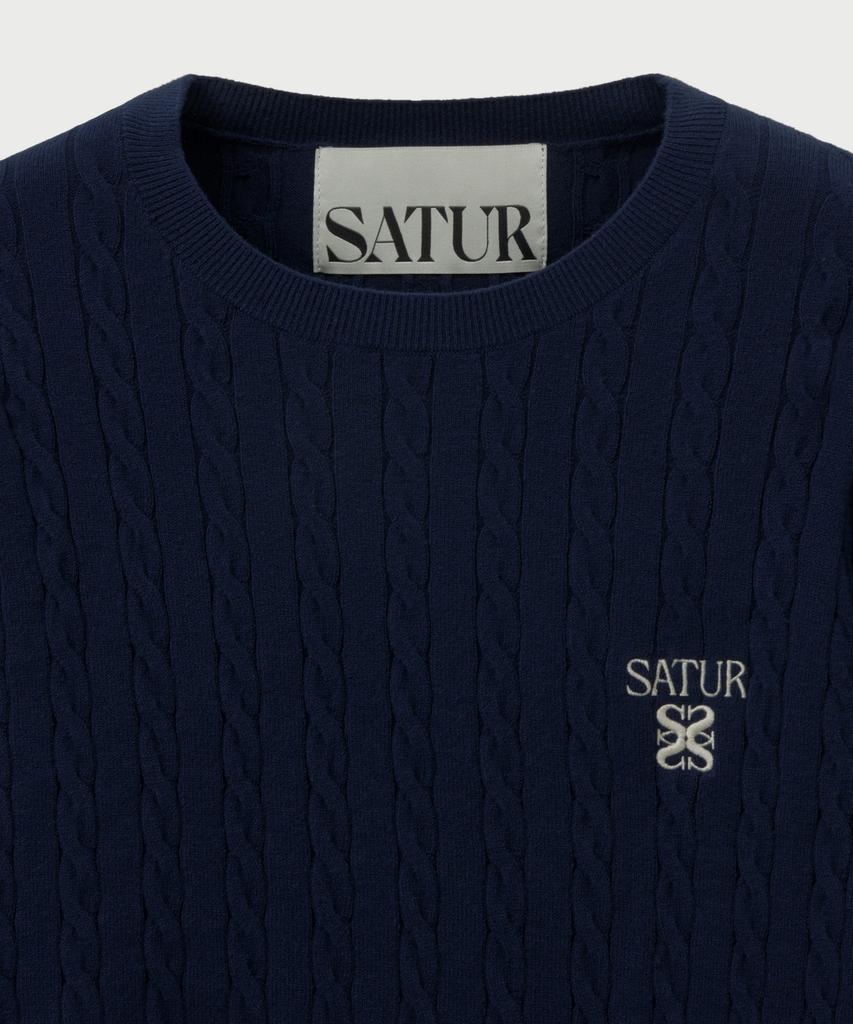 Seteo Plain Cable Crew Neck Knit Navy