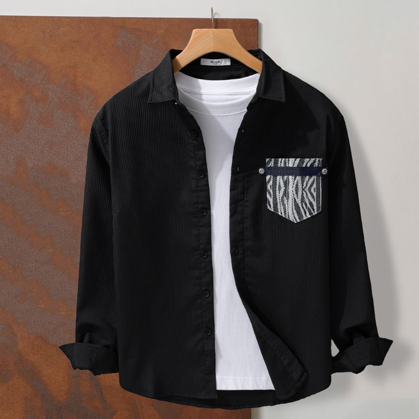 

Men s Long Sleeve Bubble Texture Color Block Shirt - Versatile One-Piece for Spring and Autumn Double Extra Large чорний