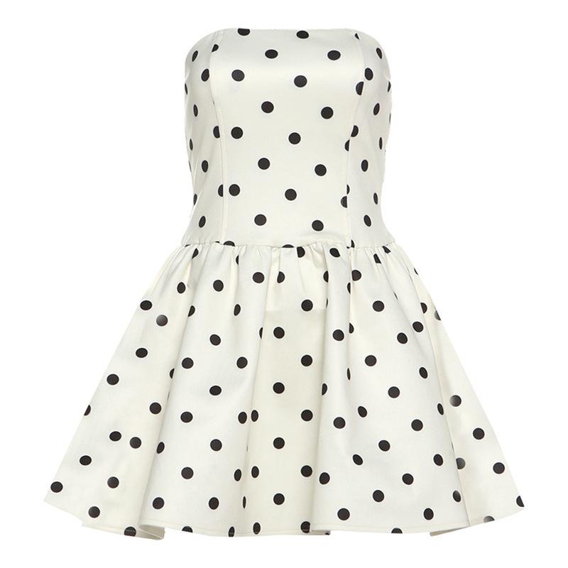 Winter new women s clothing fashion high sense polka dot printing retro tube top slim sexy dress S