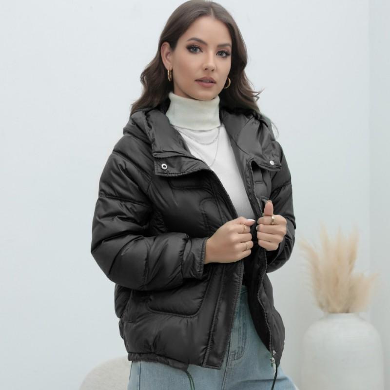 Womens Thick Winter Cotton Puffer Coat With Hood Stand Collar Bright Color Street Style Mid-Length Outerwear
