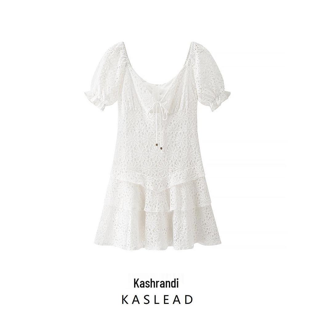 Spring 2025 Women's European & American Style Lace Dress with Tie-Front