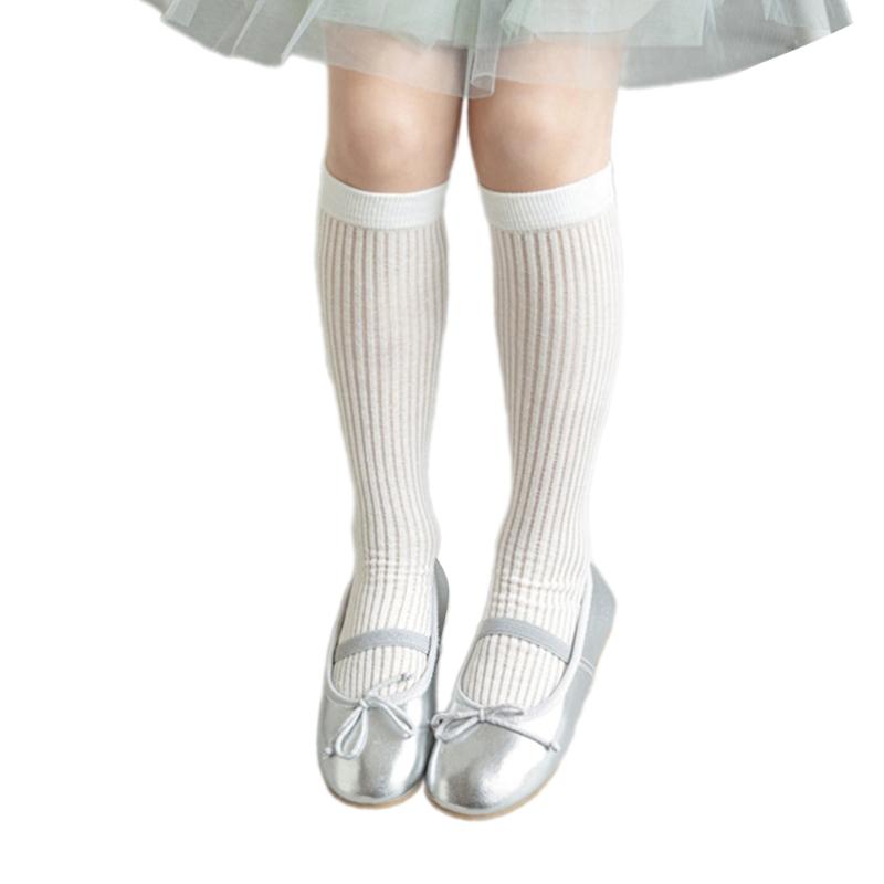 

3-13Y Girls Summer Thin Middle Tube Socks Children s Knee Length Hosiery Infants Long Tube Cotton Socks Solid Color білий