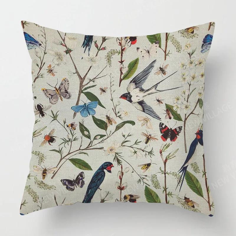 Pillowcase Printed Pillow Cover Square Cushion Cover Home Bed Sofa Pillowslip Decorative Flower Bird Characteristic Design