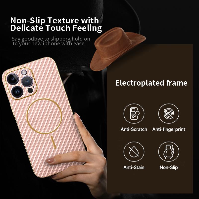 For iPhone 14 Pro Max Phone Case Carbon Fiber Textured Electroplated TPU Back Cover
