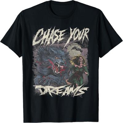 Chase Your Dreams Funny Werewolf Horror Retro Art T-Shirt