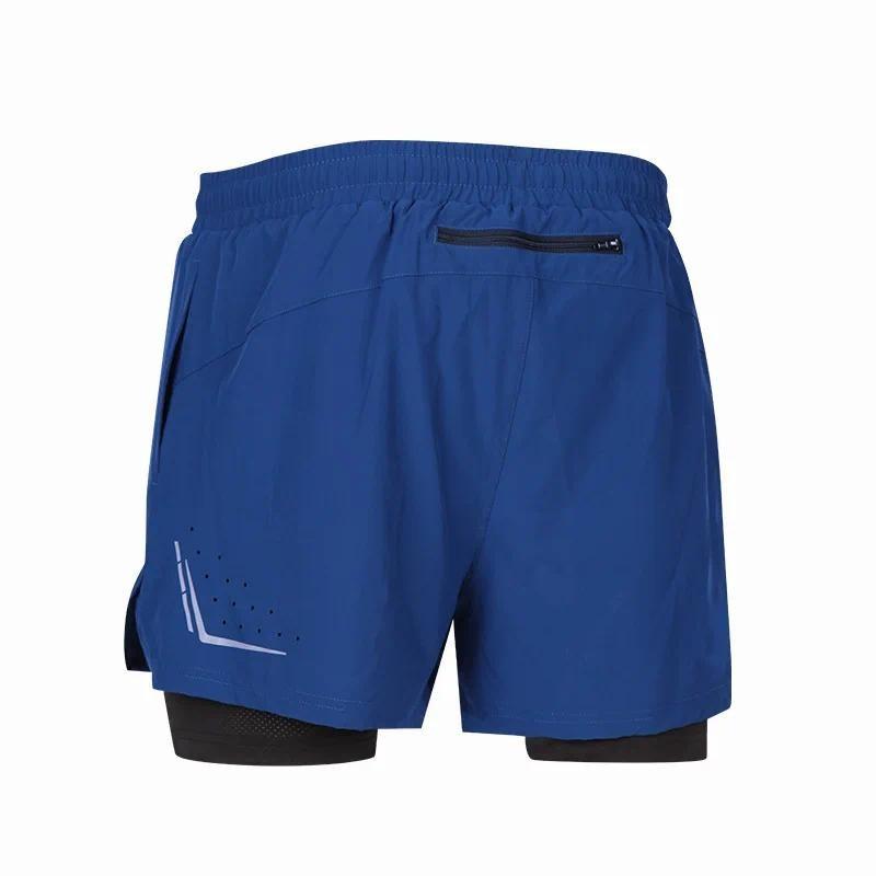 Pantaloni scurți pentru bărbați, cu uscare rapidă, respirabili, lejeri, anti-explozie, cu căptușeală dublă, cu buzunar în spate, pentru alergare, maraton, atletism pe pistă