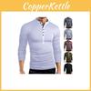 Premium Quality T-shirt Men Fashion Button Front Long Sleeve V-neck Solid Casual Slim Fit
