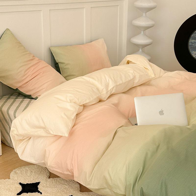

Morandi Bedding Set Washed Cotton Sheets 4pcs Set Solid Color Quilt Cover Comfortable Bed Set Blanket Cover Bedroom Supplies 1.5mBed 150x200 4pcs
