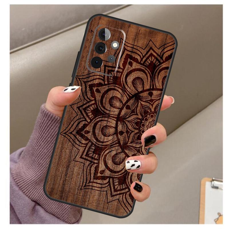 Mandala Floral Wood Case For Samsung Galaxy A32 A52 A12 A22 A16 A26 A36 A56 A06 A55 A35 A15 A54 A34 A14 A13 A53