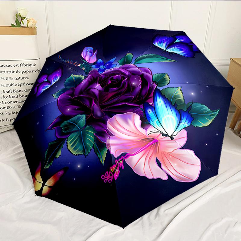 Floral Elegance In Pink Roses 8-Frame for Travel, Camping, Casual Lightweight Portable Umbrella, Essential for Every Family Holidays Birthday Gift